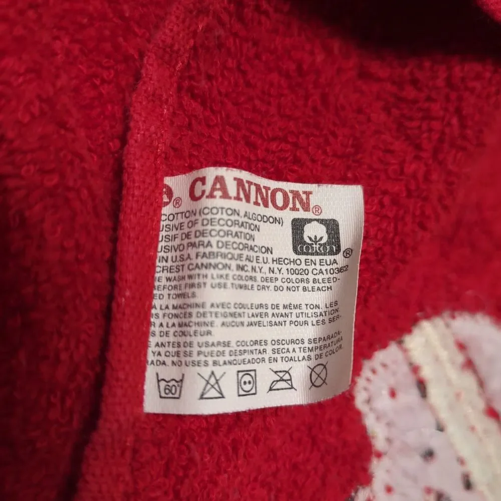 Vintage Cannon Christmas Teddy Bear Red Bath Towel Plaid 100% Cotton Made in USA